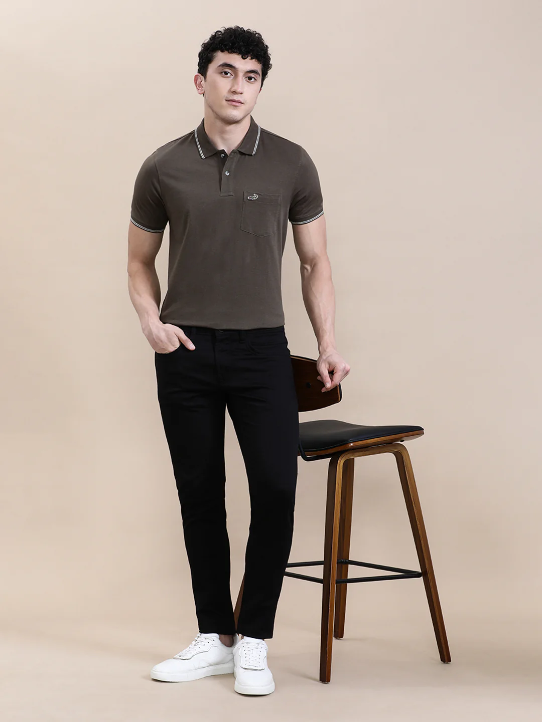 Dark Olive Green Solid Polo T-Shirt with Pocket