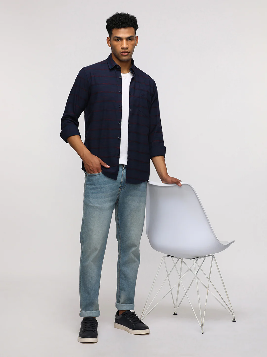 Comfort Fit Sport Navy Striped Shirt for Stylish Wear