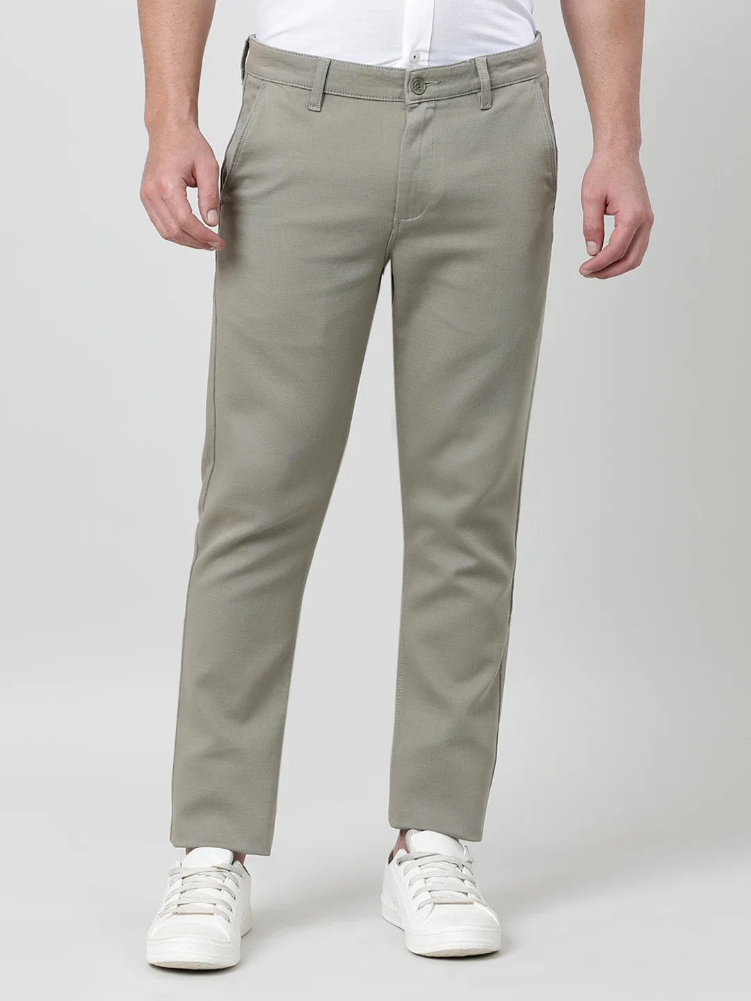 Light Green Solid Slim Fit Casual Trouser
