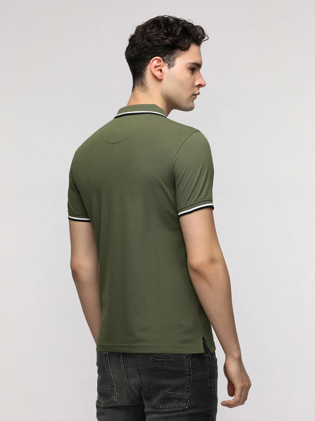 Solid Strecth Polo T-Shirt in Olive
