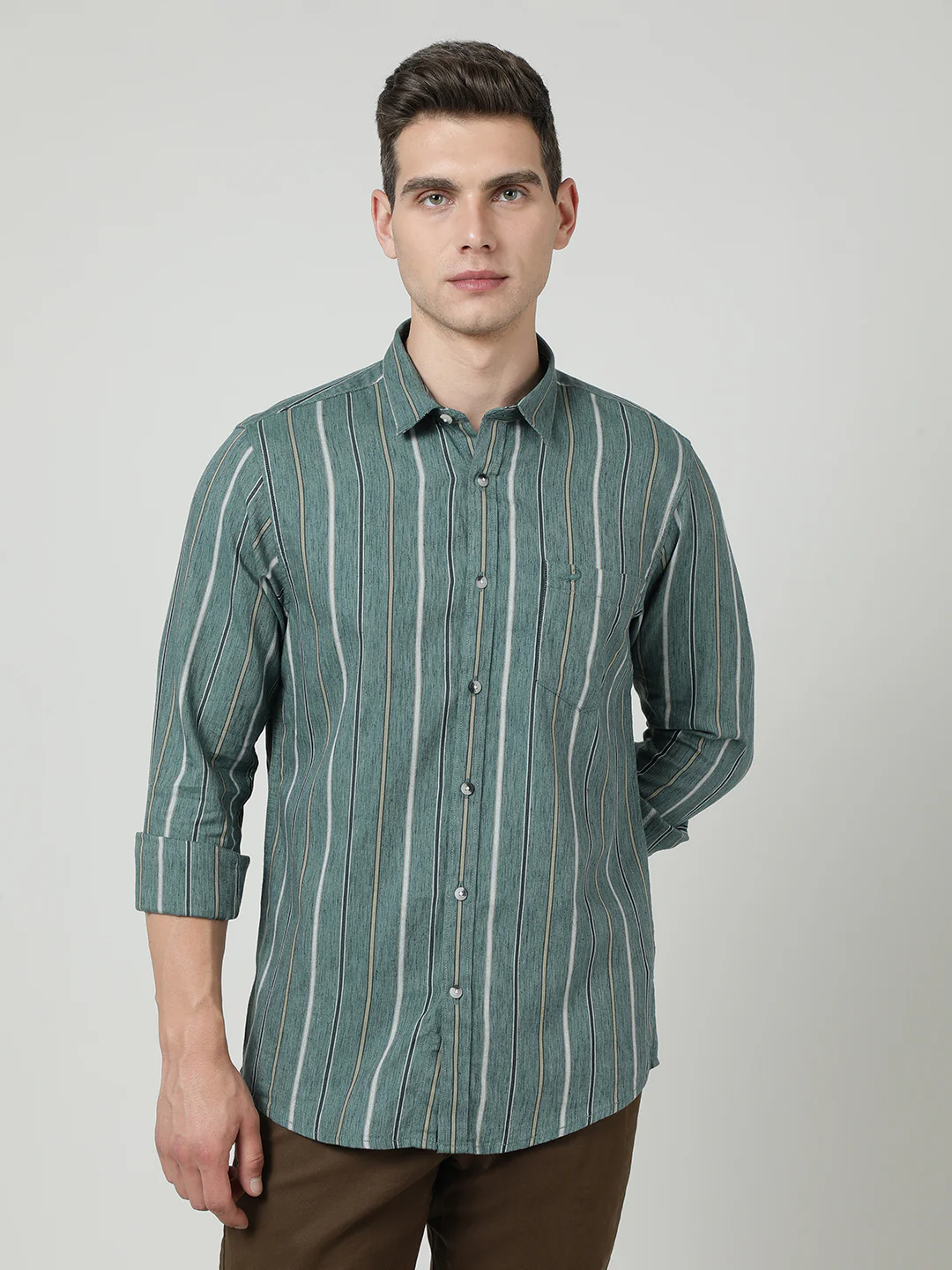 Green Striped Full Sleeve Shirt