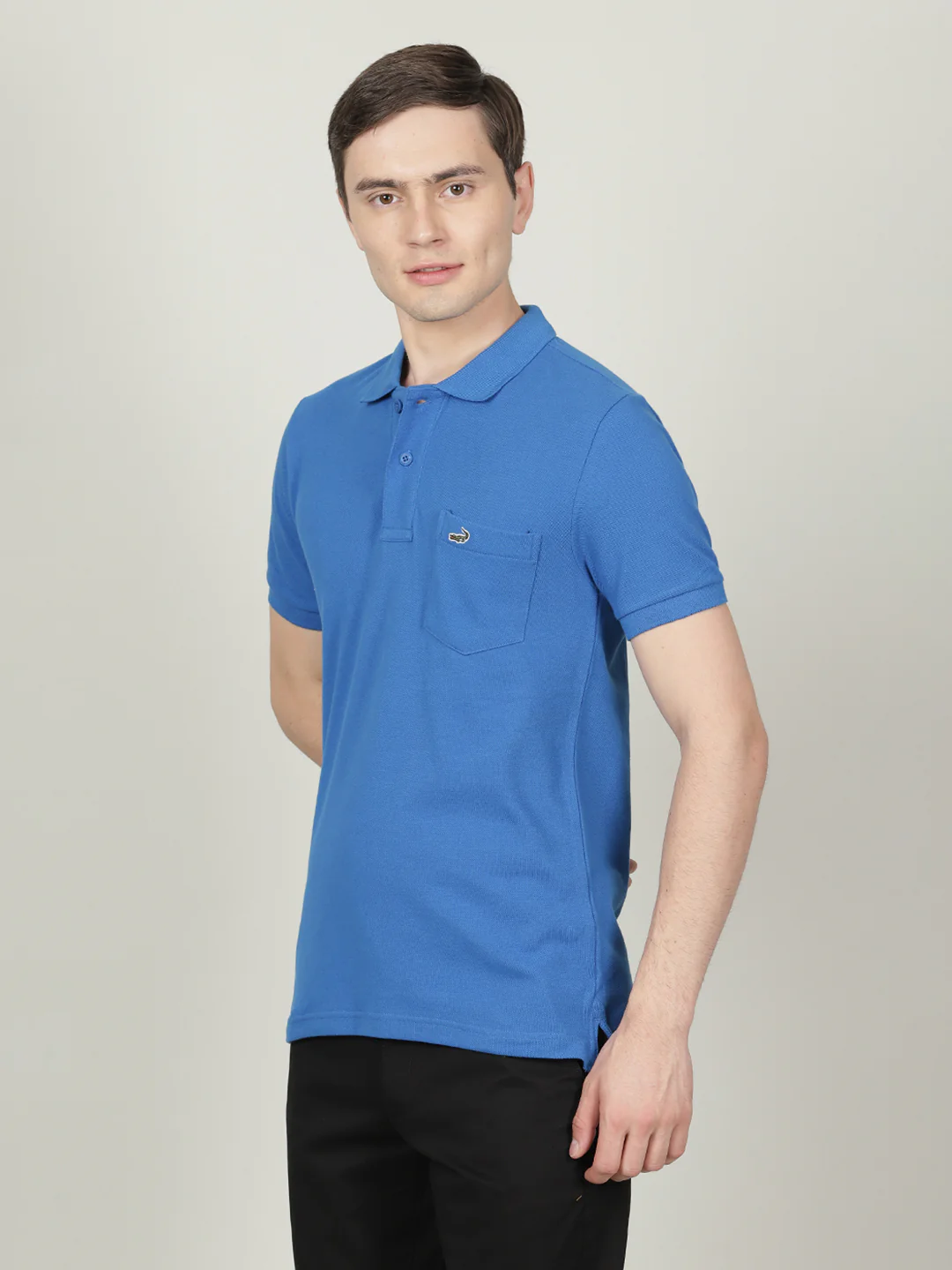 Casual Blue Polo T-Shirt Solid with Pocket