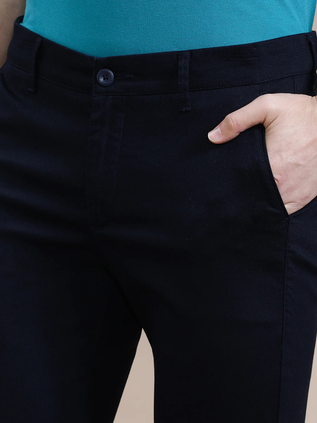 Textured Stretch Slim Fit Pants Navy