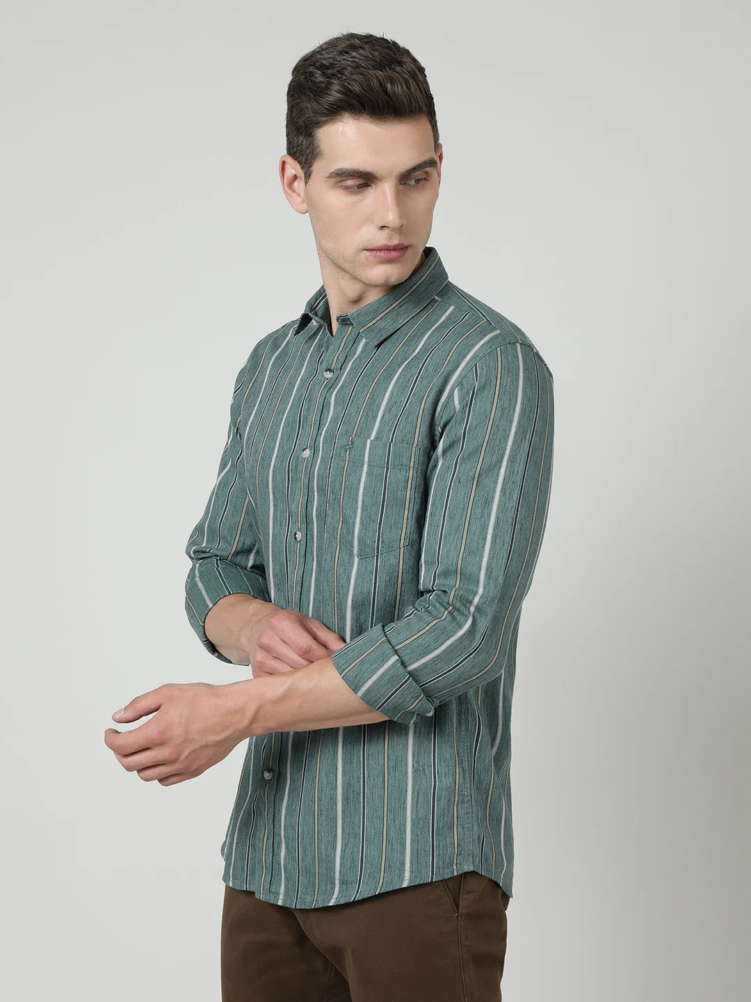 Green Striped Full Sleeve Shirt