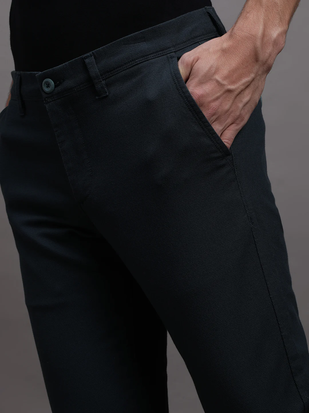 Dark Navy Solid Casual Trouser