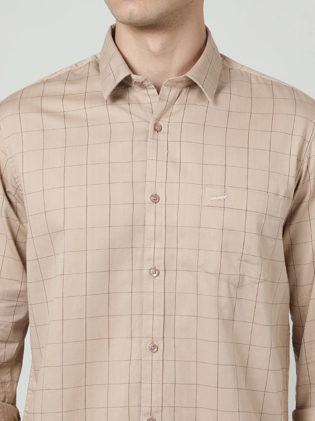 Tan Brown Checked Full Sleeve 100% Cotton Shirt