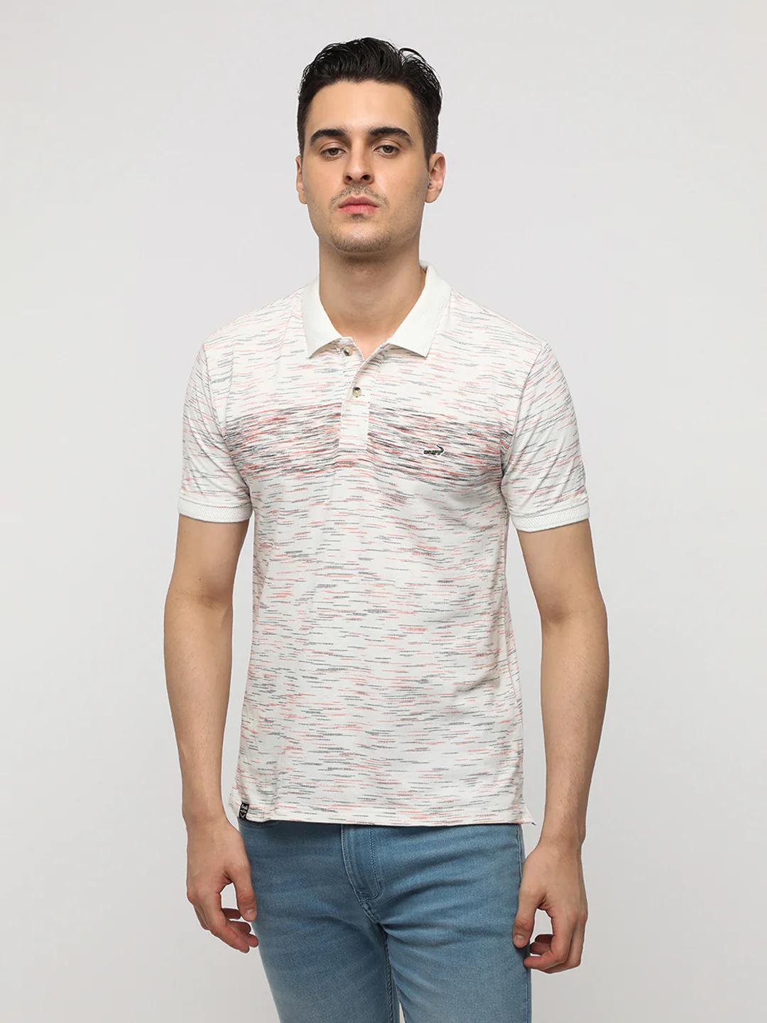 Engineered Striped White Slim T-Shirt with Cotton Poly Blend