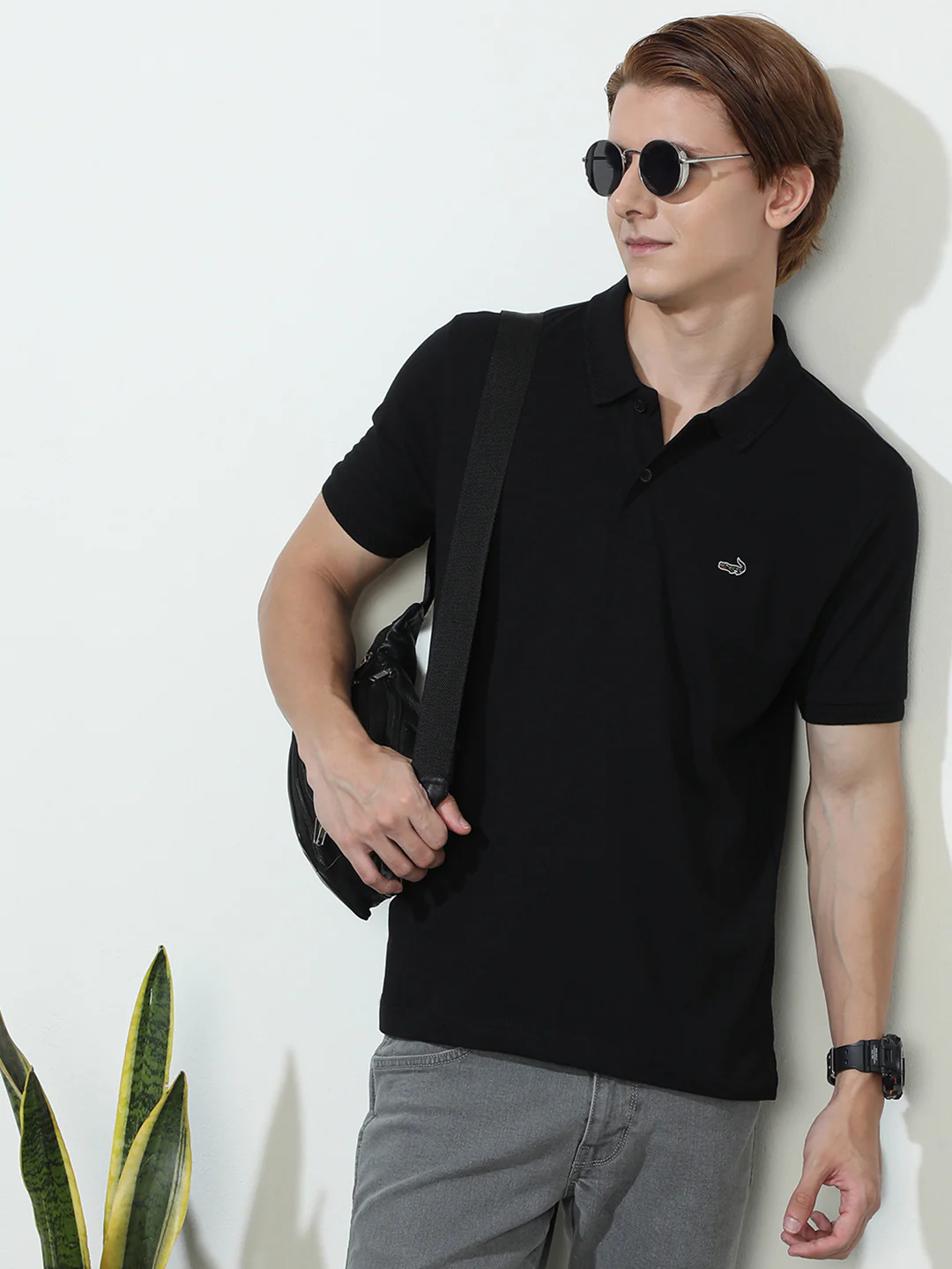 Solid Black Half Sleeve Casual Polo T-Shirt