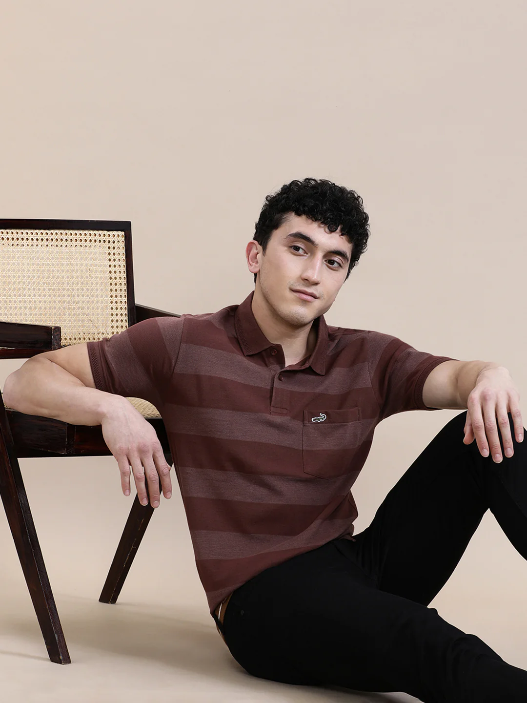 Core Stripe Brown Slim Fit Polo