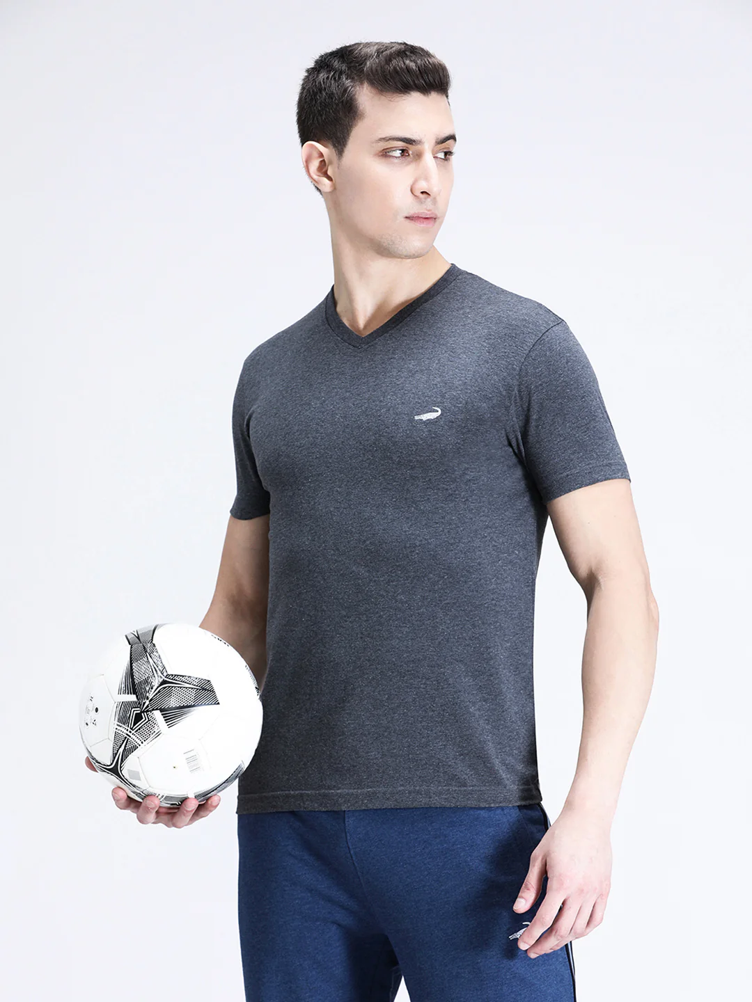 Charcoal Melange Grey Solid Casual T-Shirt