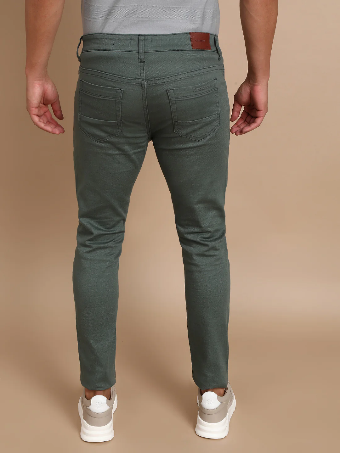 Olive Green Solid Mid Rise Slim Fit Jean