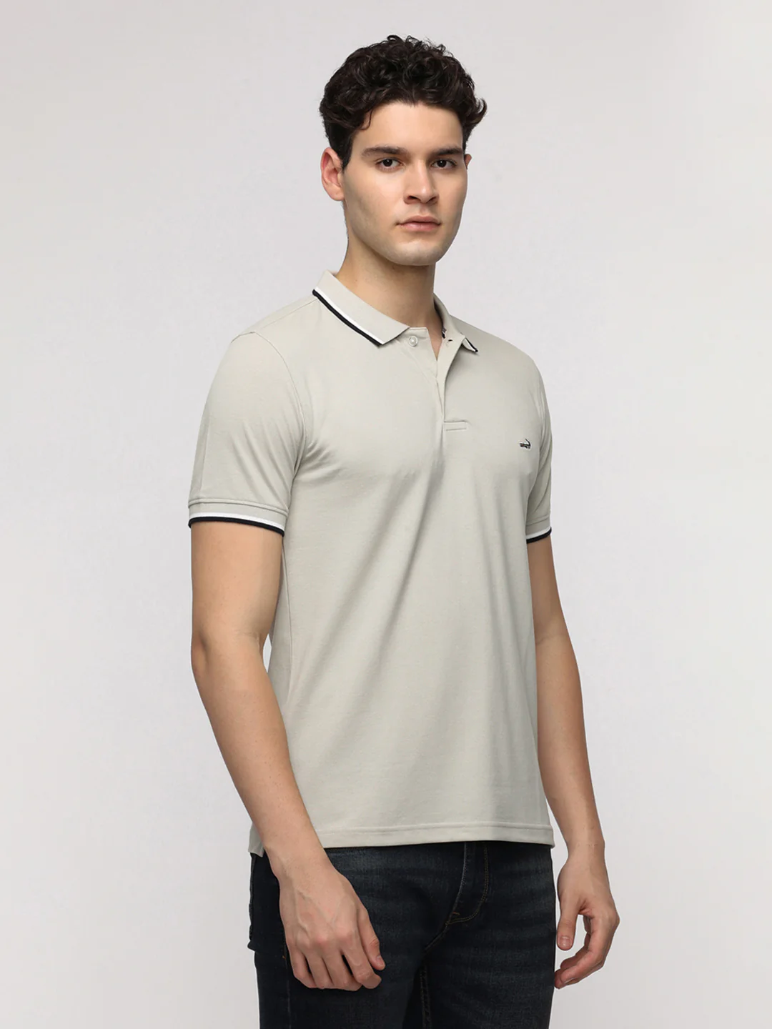 Solid Strecth Polo T-Shirt in Oatmeal