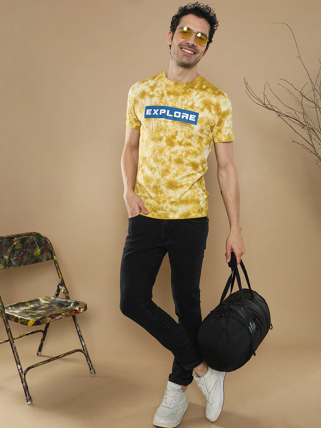 Tie Dye T-Shirt With Chest Print In Lime Green