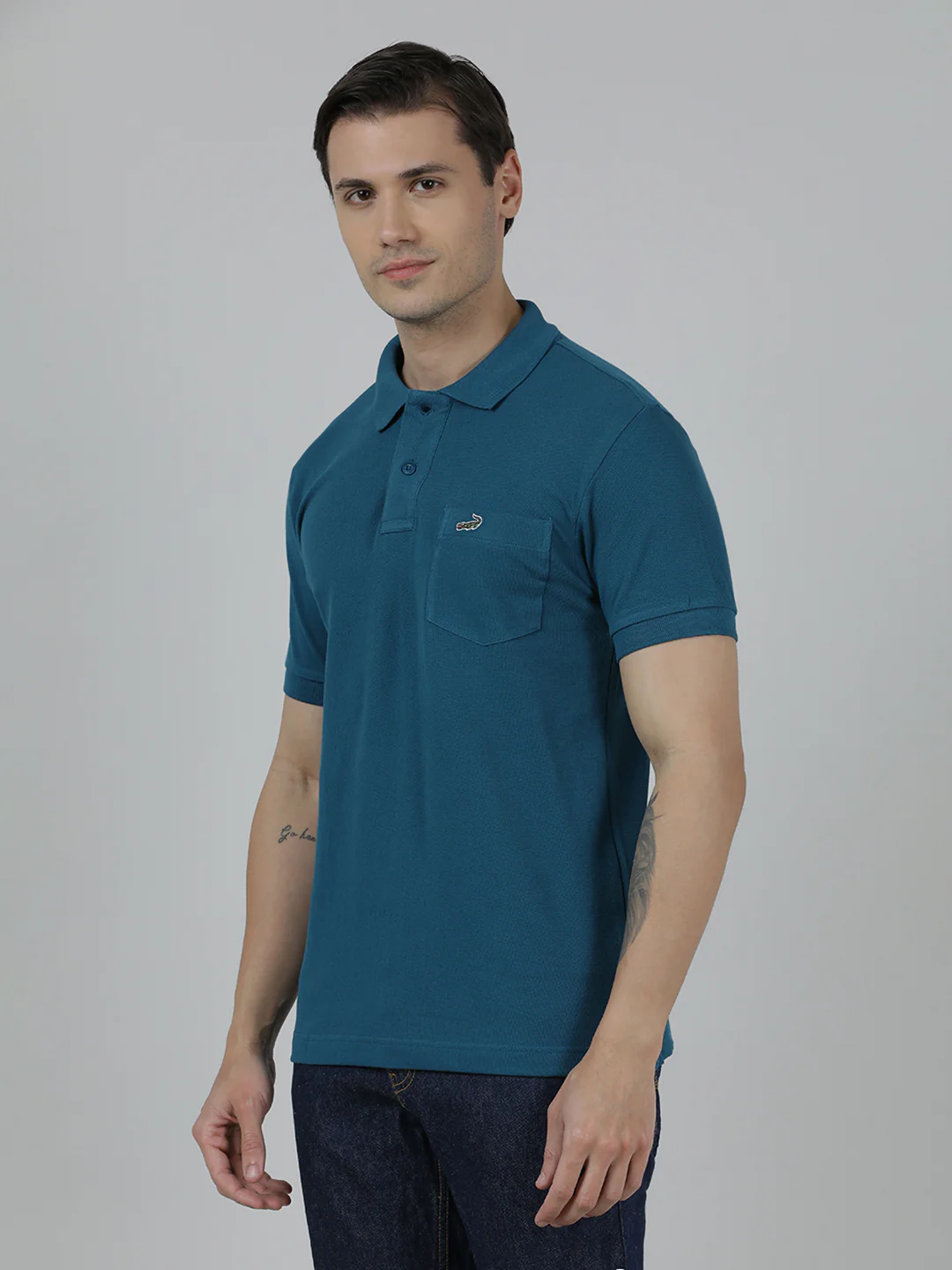 Solid Slim Fit Blue Polo T-Shirt with Pocket