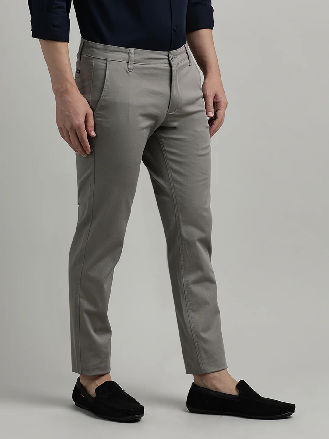 Grey Solid Trim Fit Trouser