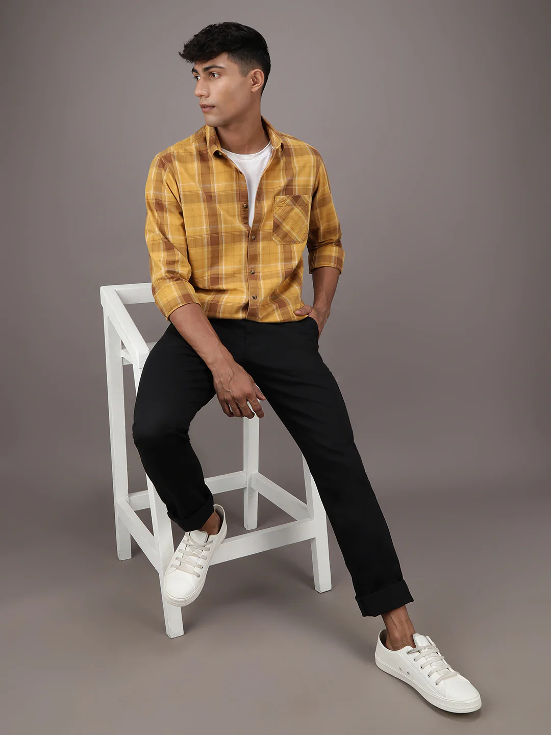 Yellow Checked Casual Full Sleeve 100% Cotton Shirt