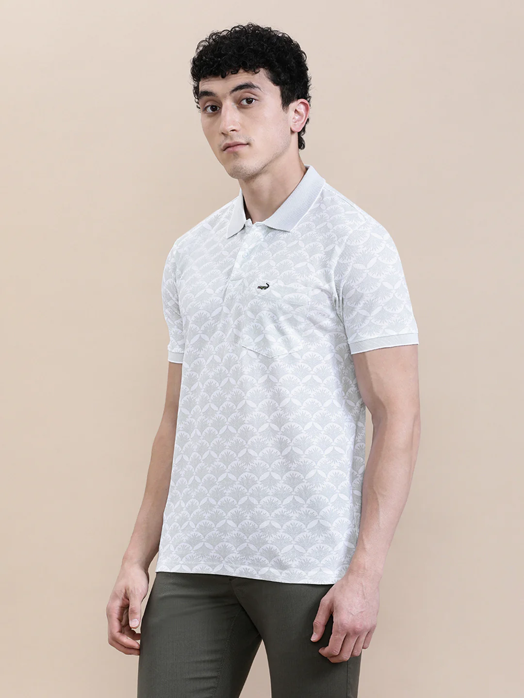 Leaf Motif Slim Fit Polo Black