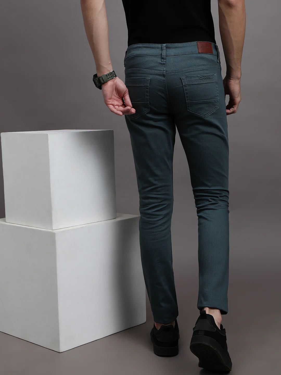 Teal Green Solid Mid Rise Slim Fit Jean