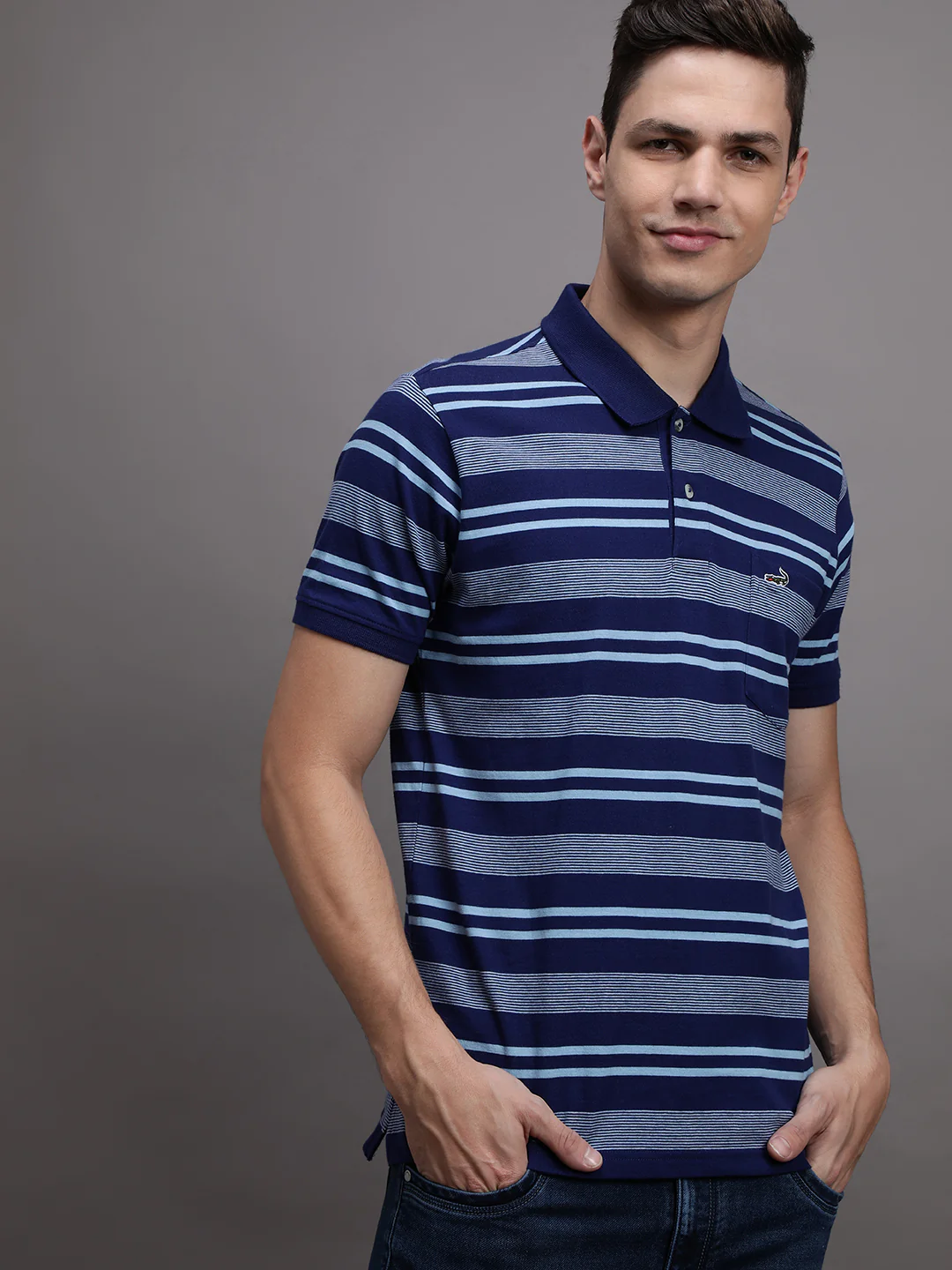 Striped Blue Casual Polo T-Shirt