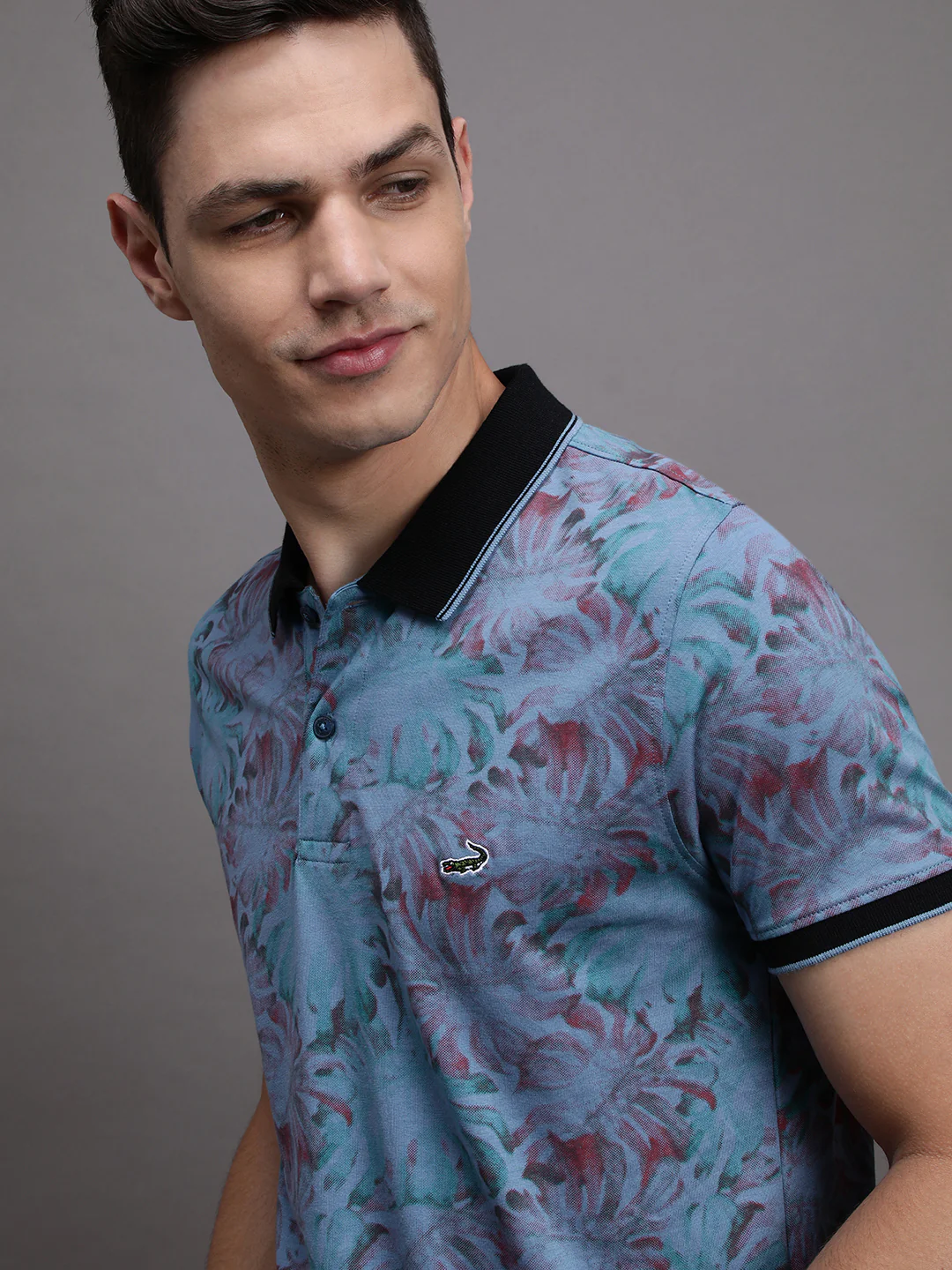 Blue Shadow Printed Polo T-Shirt