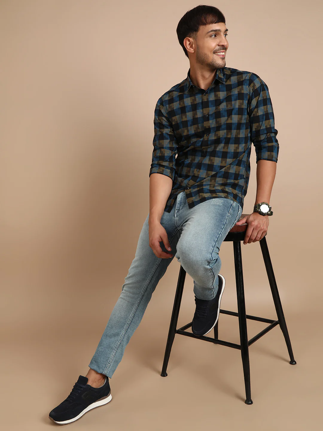 Checked Brown Full Sleeve Casual 100% Cotton Shirt