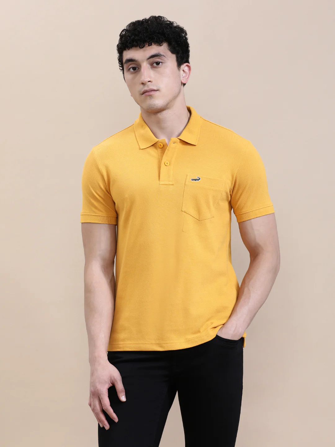 Mustard Yellow Solid Polo T-Shirt with Pocket