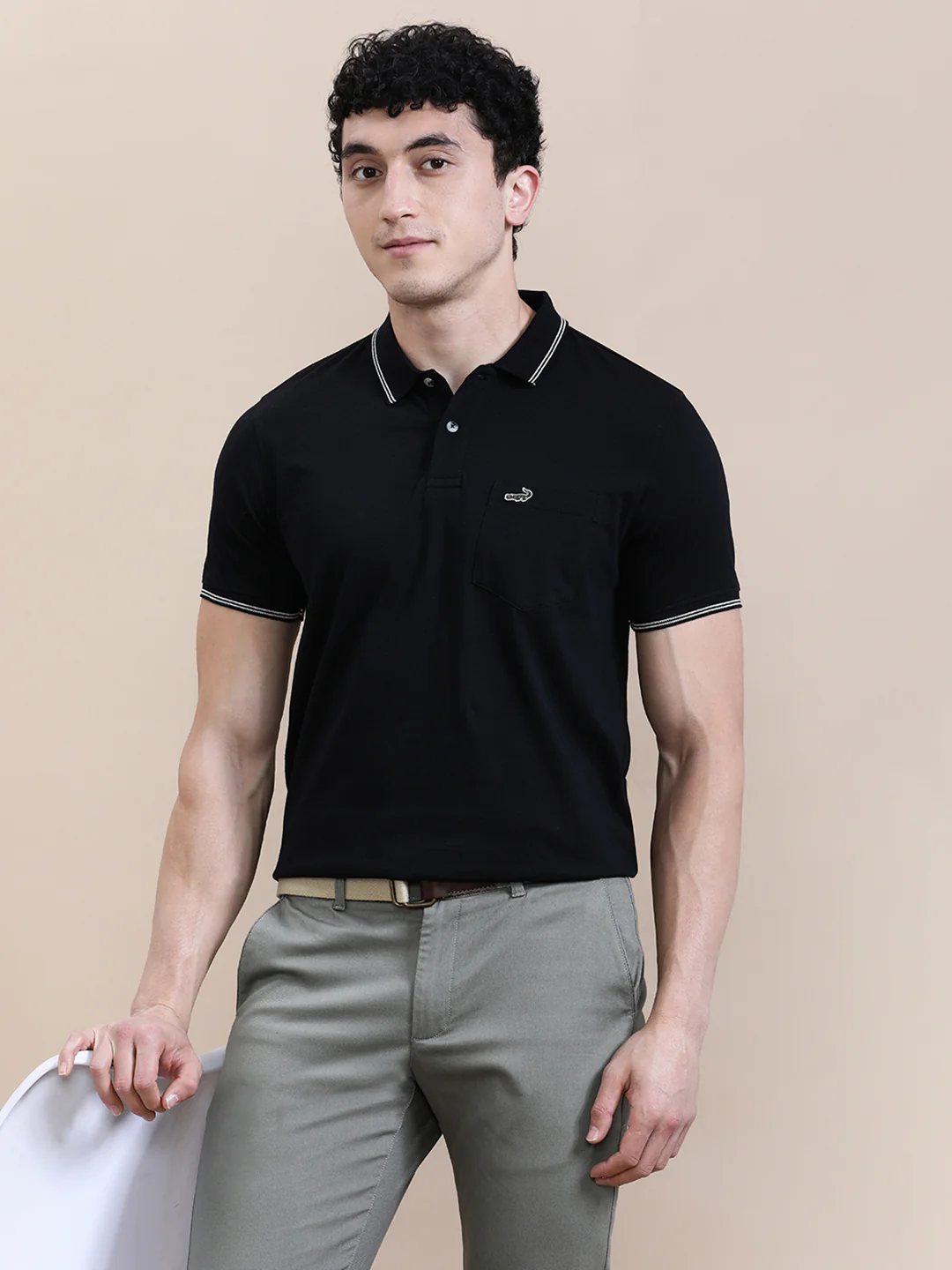 Casual Polo T-Shirt Solid Black with Pocket