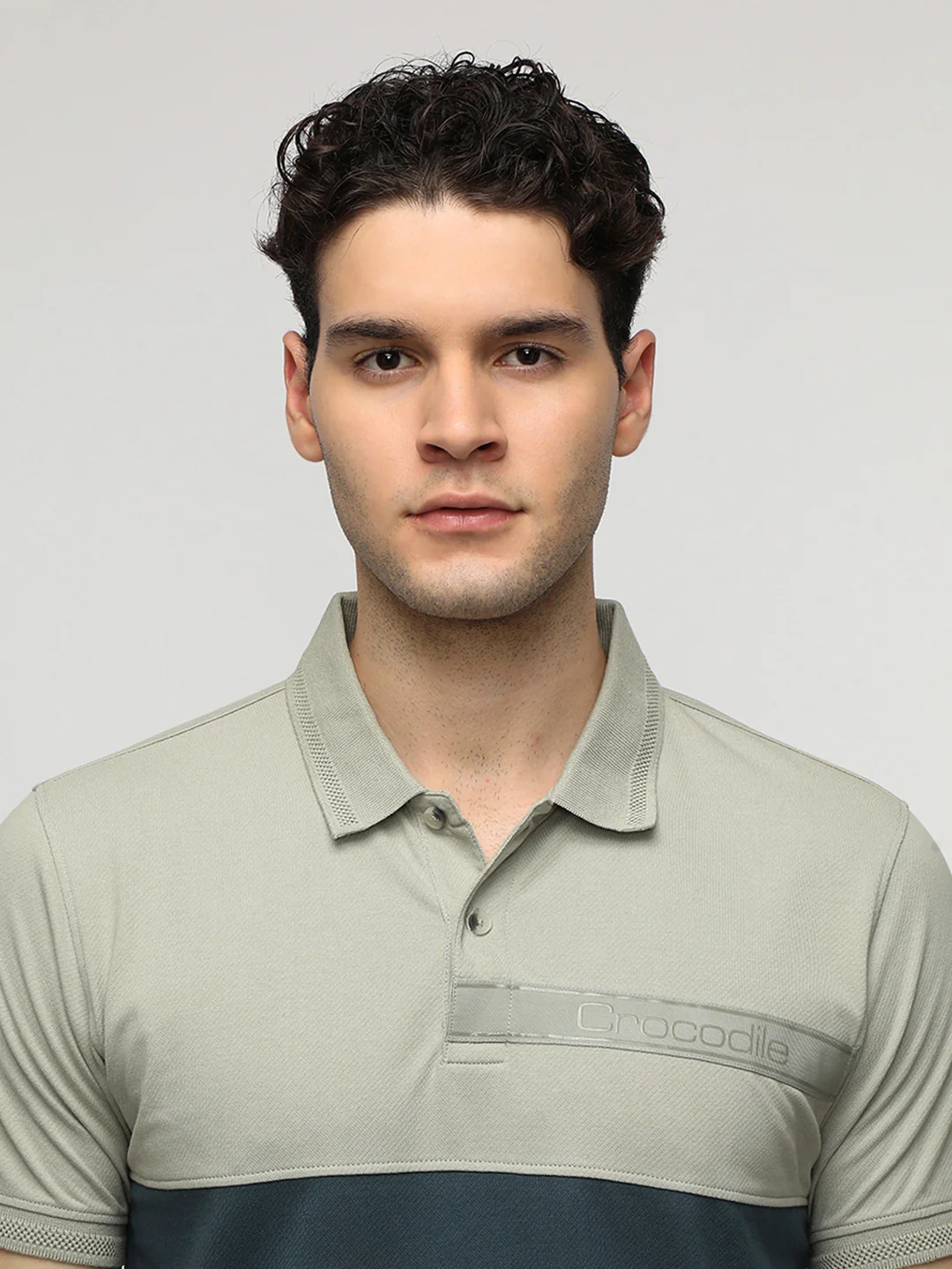 Colour Blocking with Word Tape Polo T-Shirt in Grey