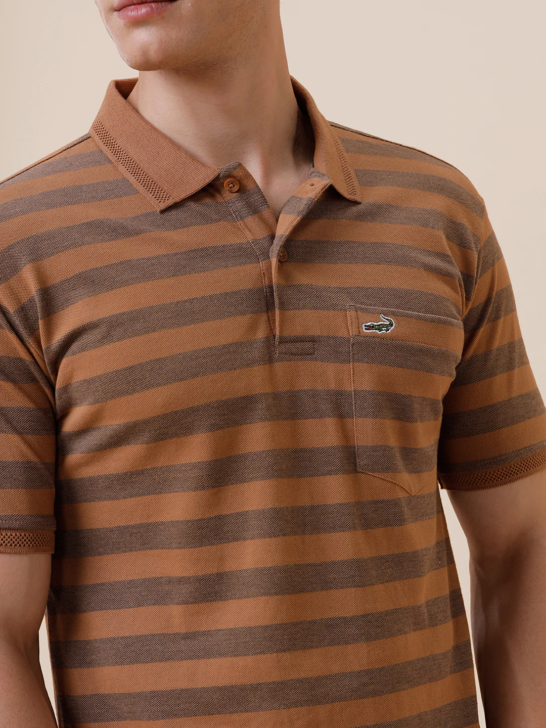 Tonal Melange 1X1 Striped Polo T-Shirt In Mustard
