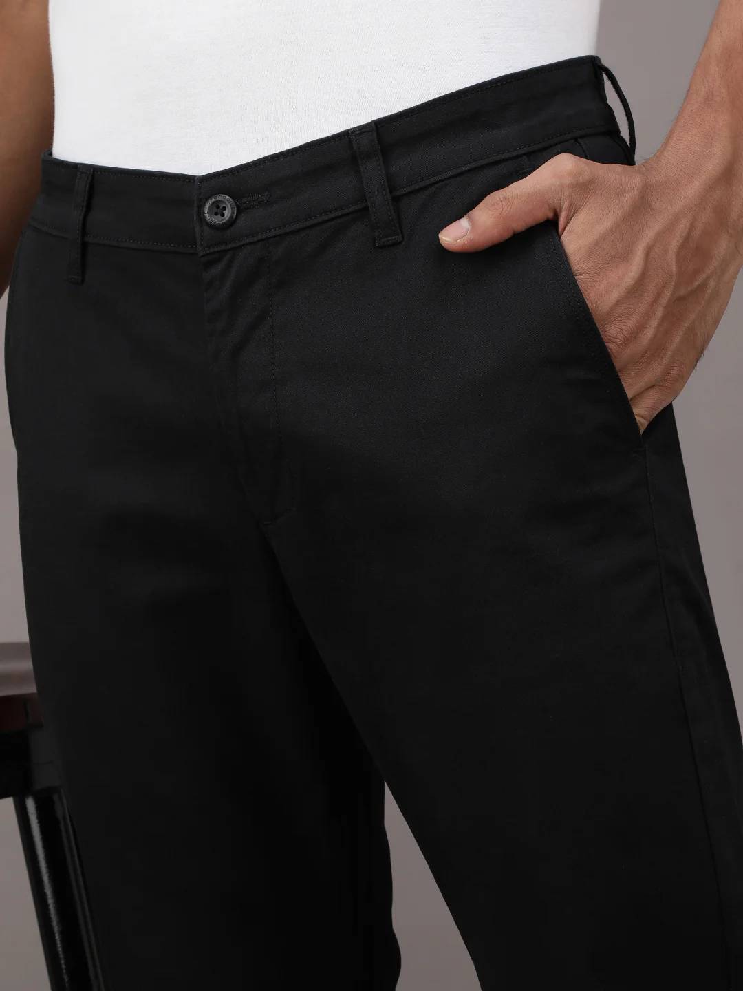 Slim Fit Solid Casual Trouser Black
