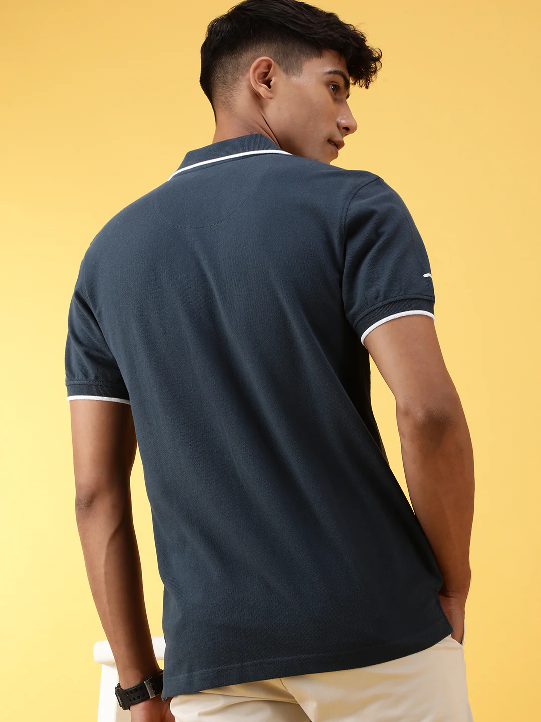 Blue Printed Casual Polo T-Shirt