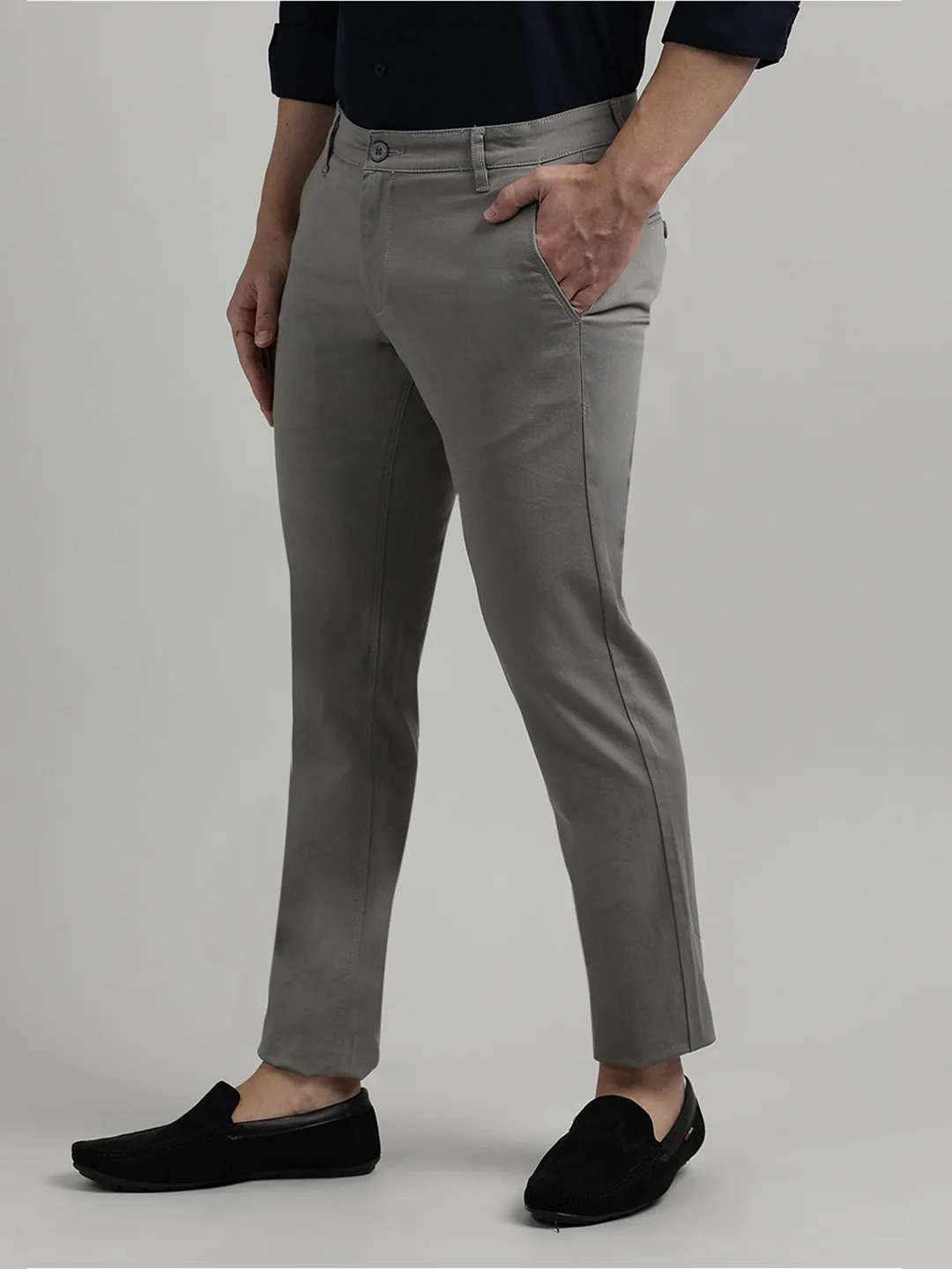 Grey Solid Trim Fit Trouser