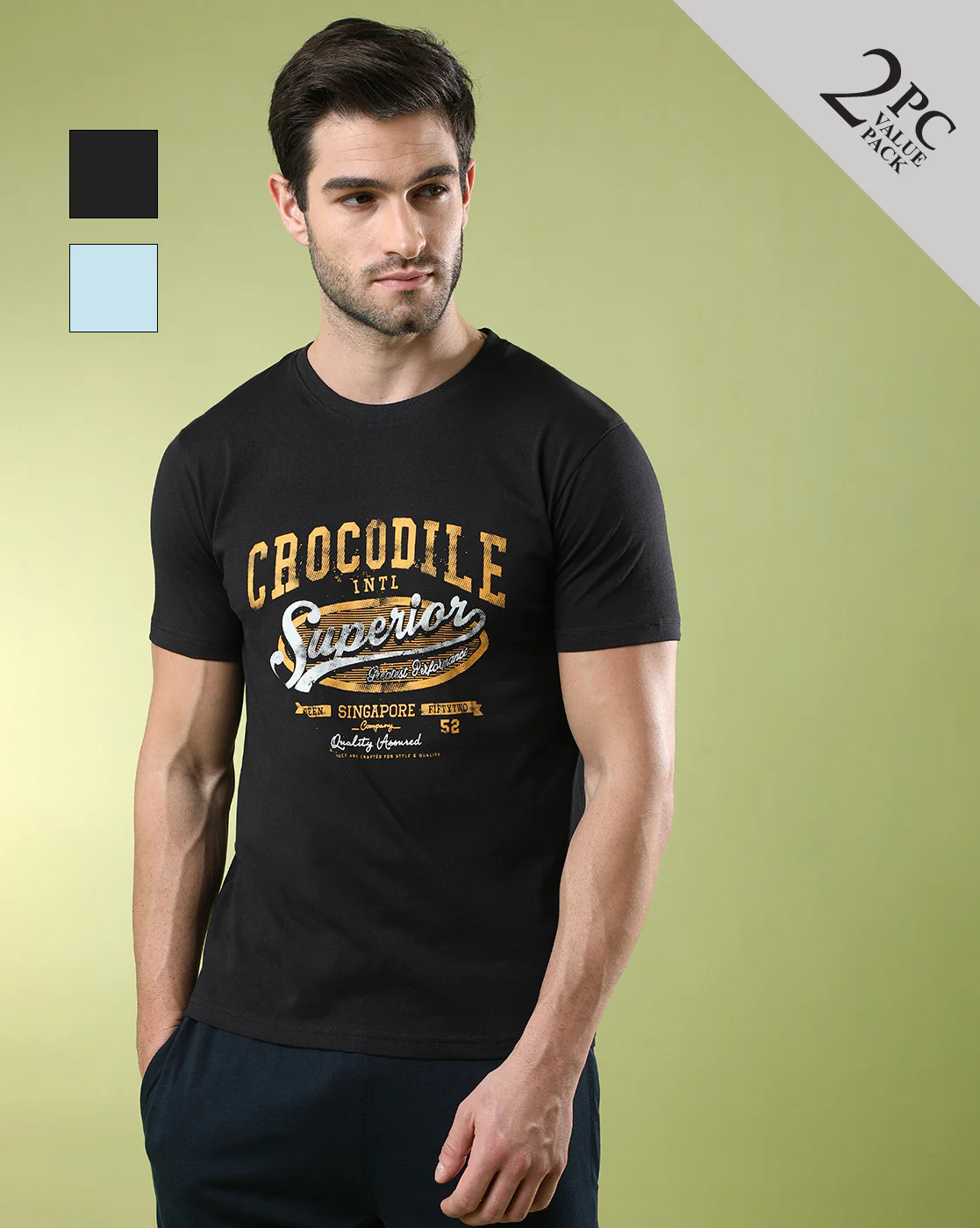 Pack Of 2 Typography Printed Slim Fit T-shirts