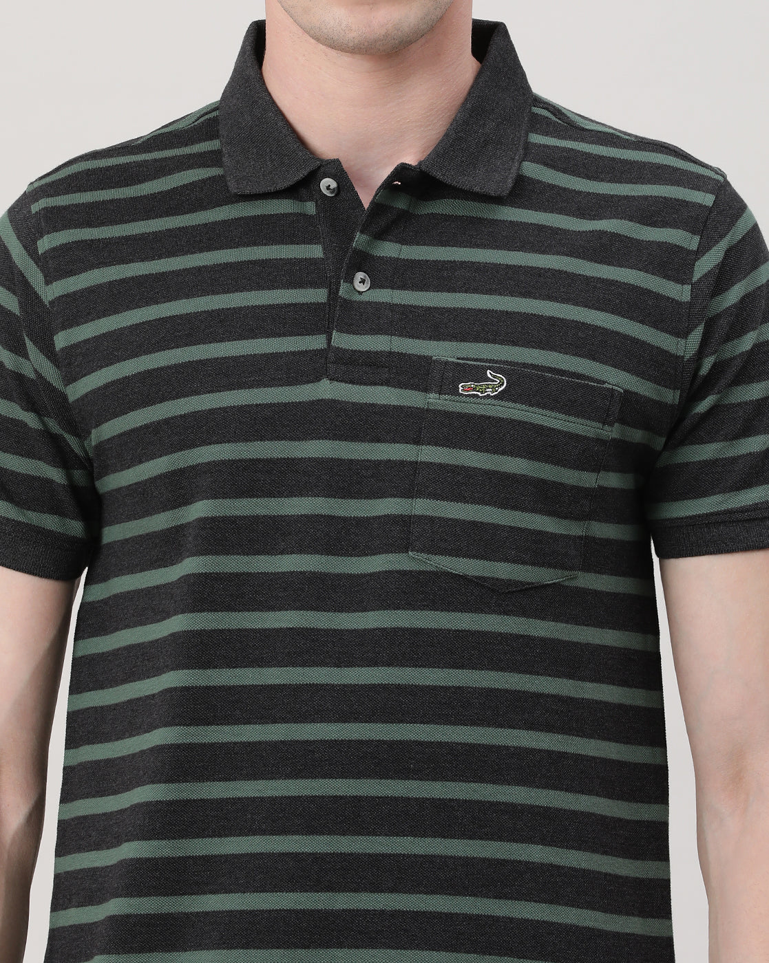 Striped Green Casual Polo T-Shirt