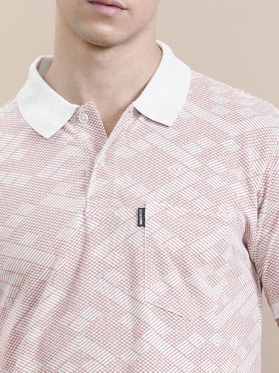 Geometric AOP Slim Fit Polo Pink