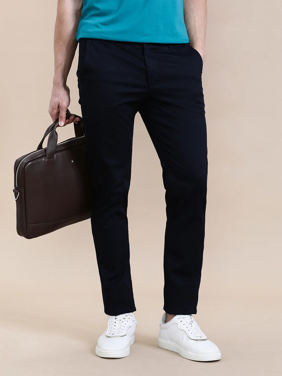 Textured Stretch Slim Fit Pants Navy