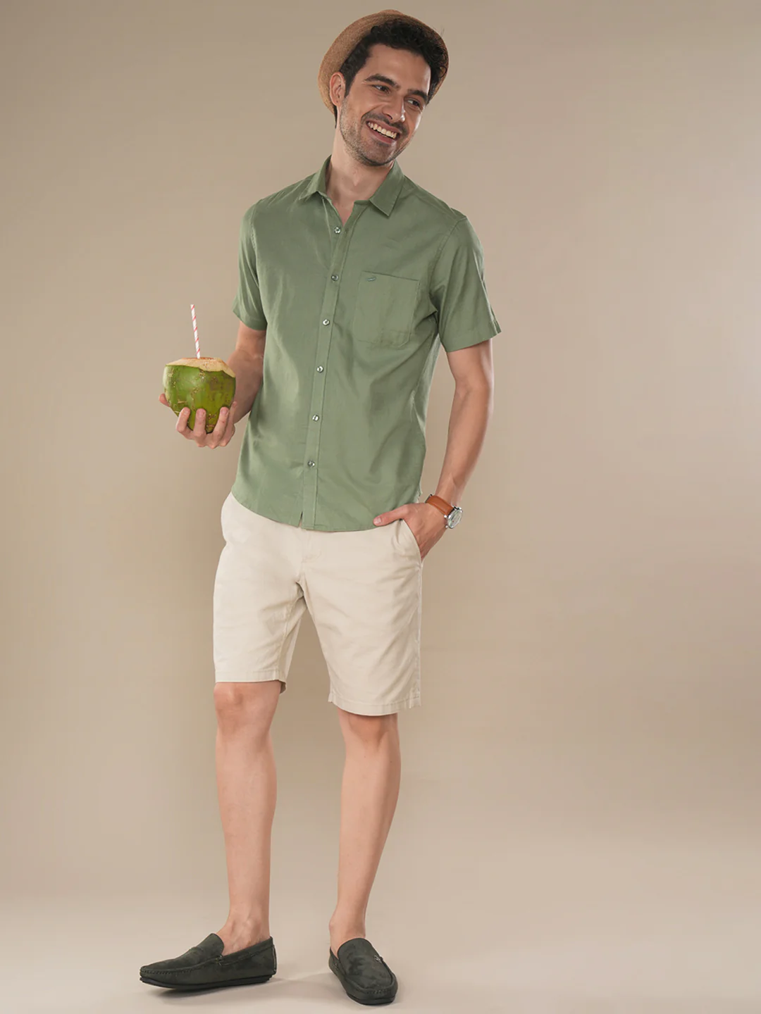 100% Cotton Textured Shirt Green