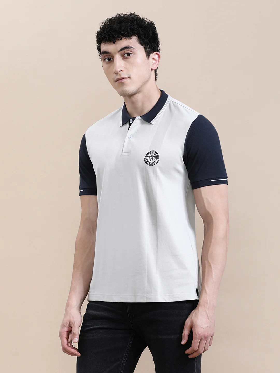 Panel Print Polo with Cheese Embroidery White