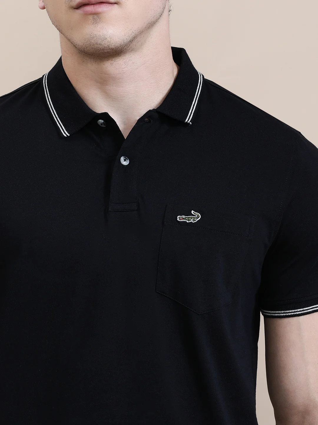 Casual Polo T-Shirt Solid Black with Pocket