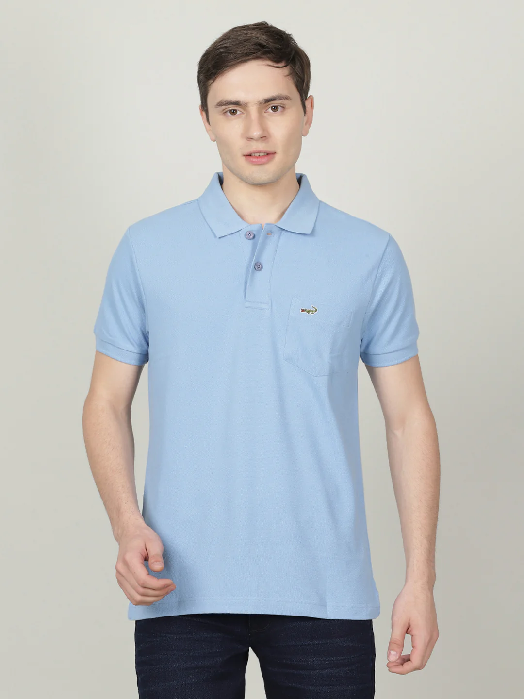 Casual Polo T-Shirt Solid Blue with Pocket