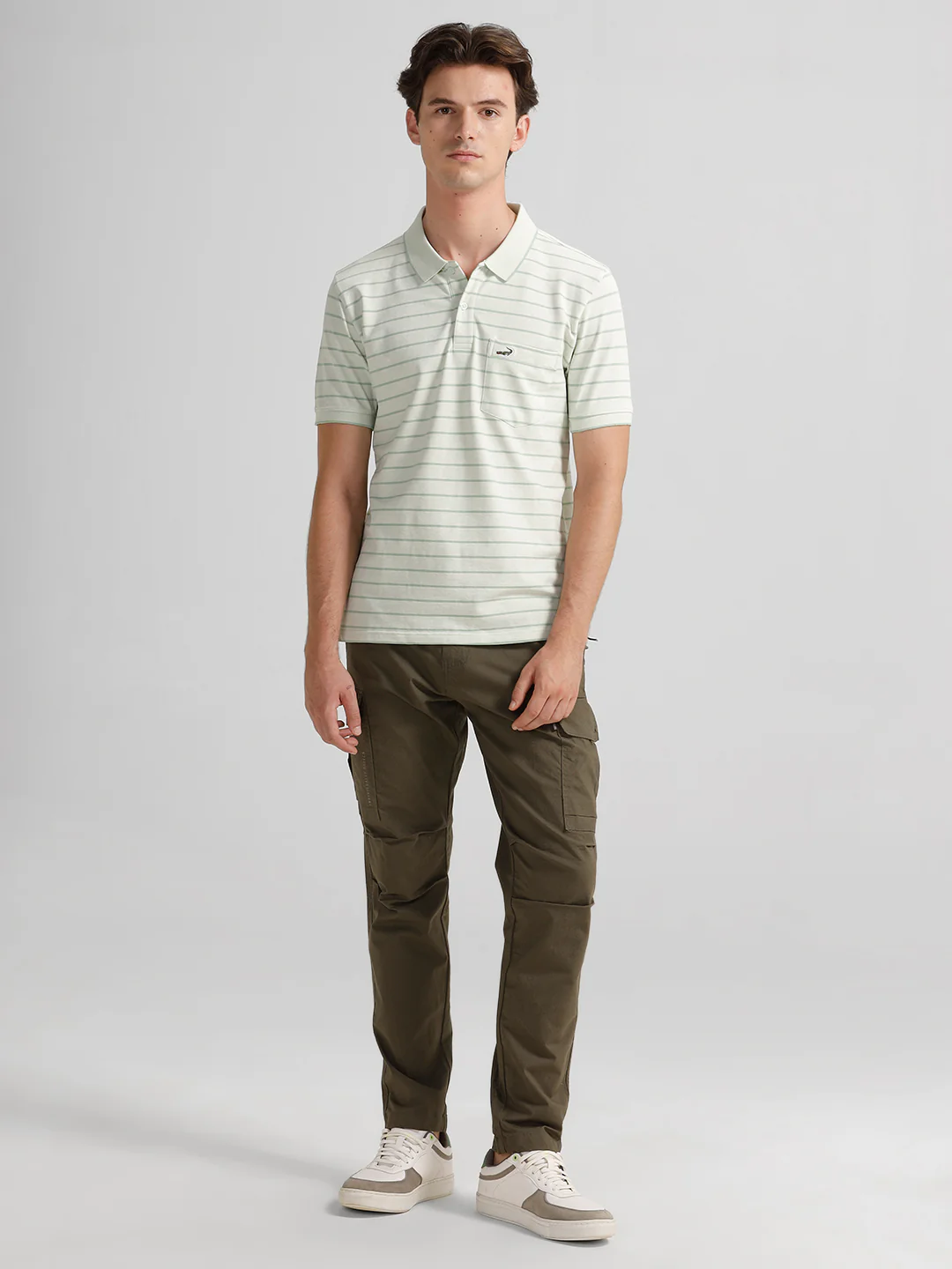 Slim Fit Striper Green Polo T-Shirt