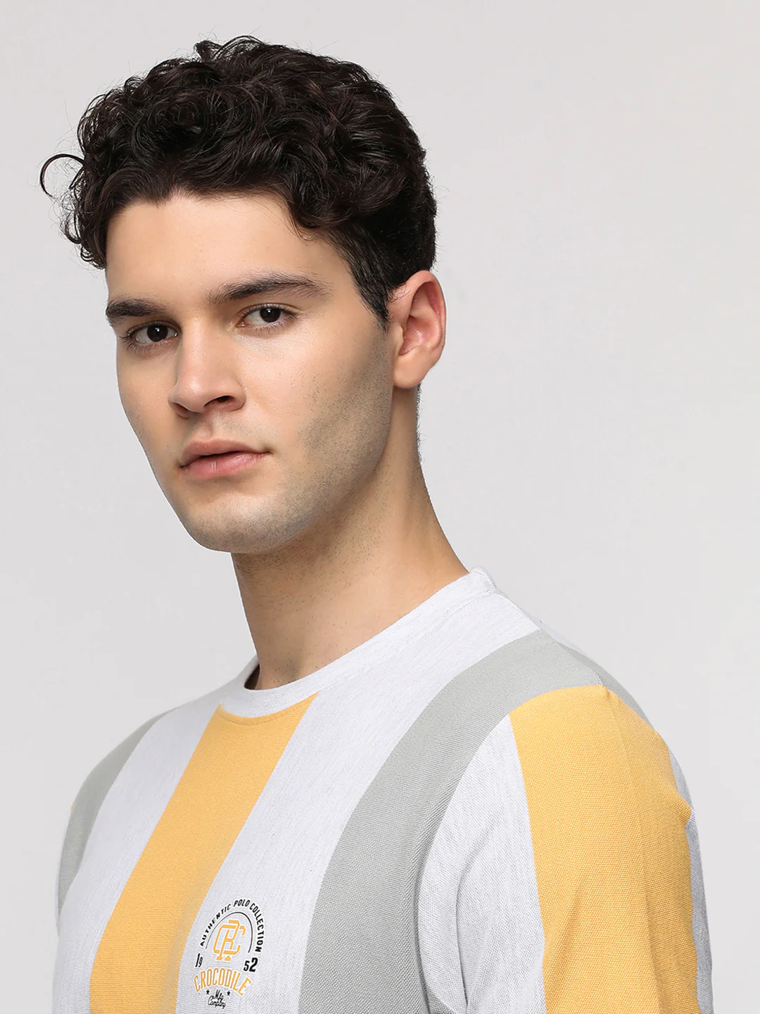 Vertical Stripe with Chest Print T-Shirt in White