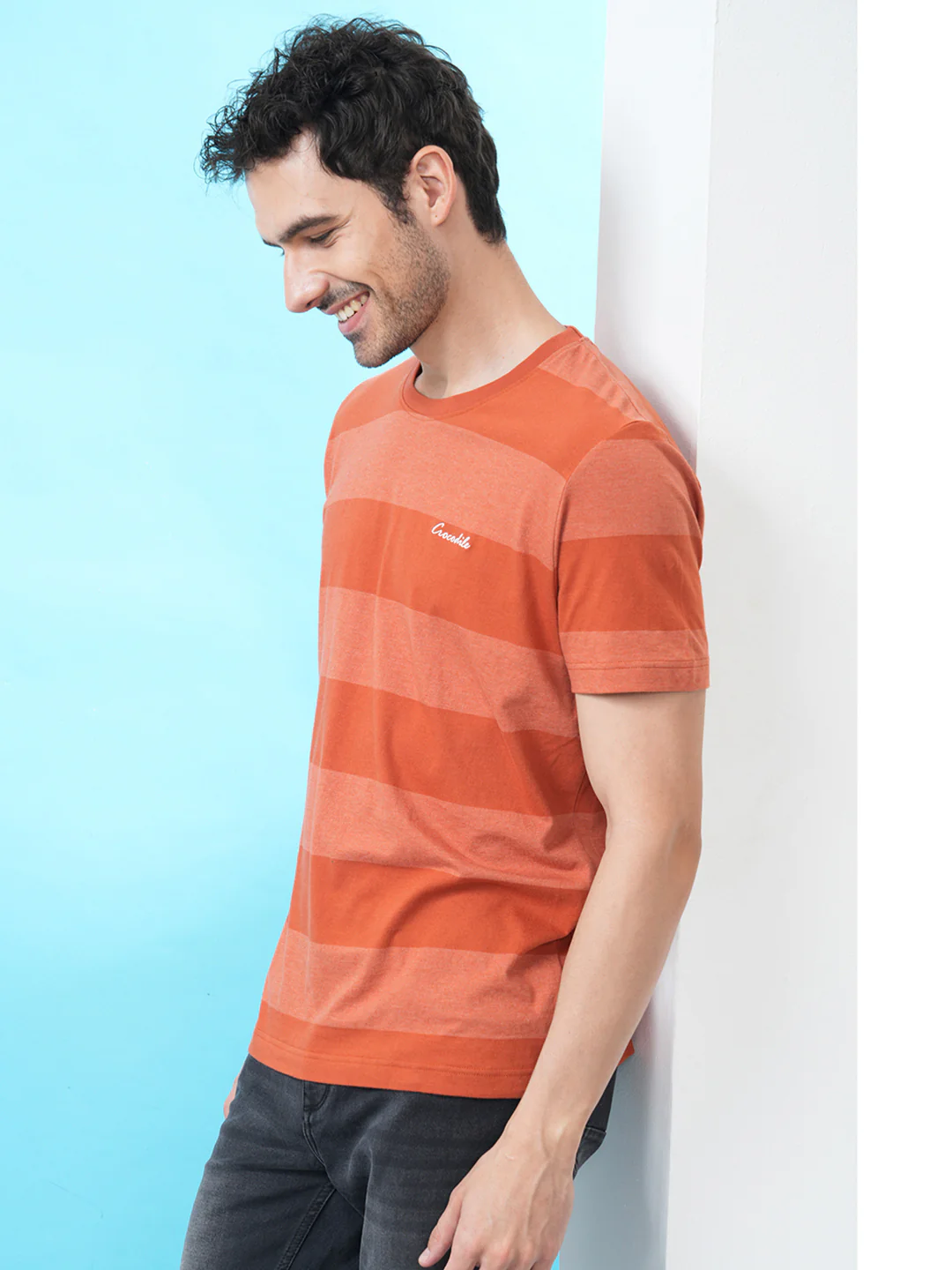 Over Dyed Striped T-Shirt In Rust