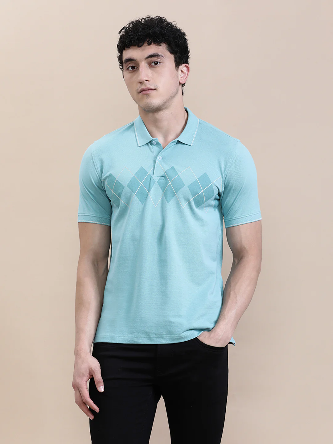 Chest Diamond Panel Print Slim Fit Polo