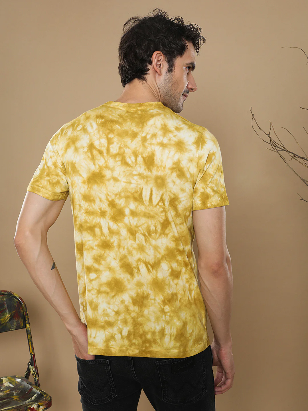 Tie Dye T-Shirt With Chest Print In Lime Green