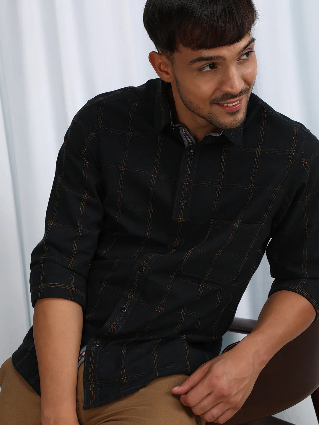 Black Checked Full Sleeve 100% Cotton Shirt