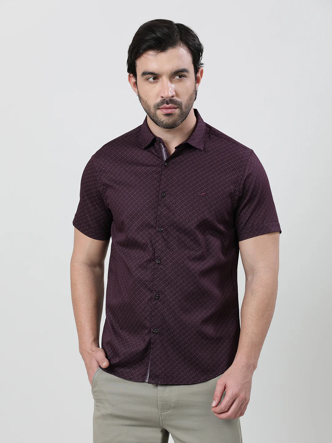 Maroon Printed Half Sleeve 100% Cotton Shirt