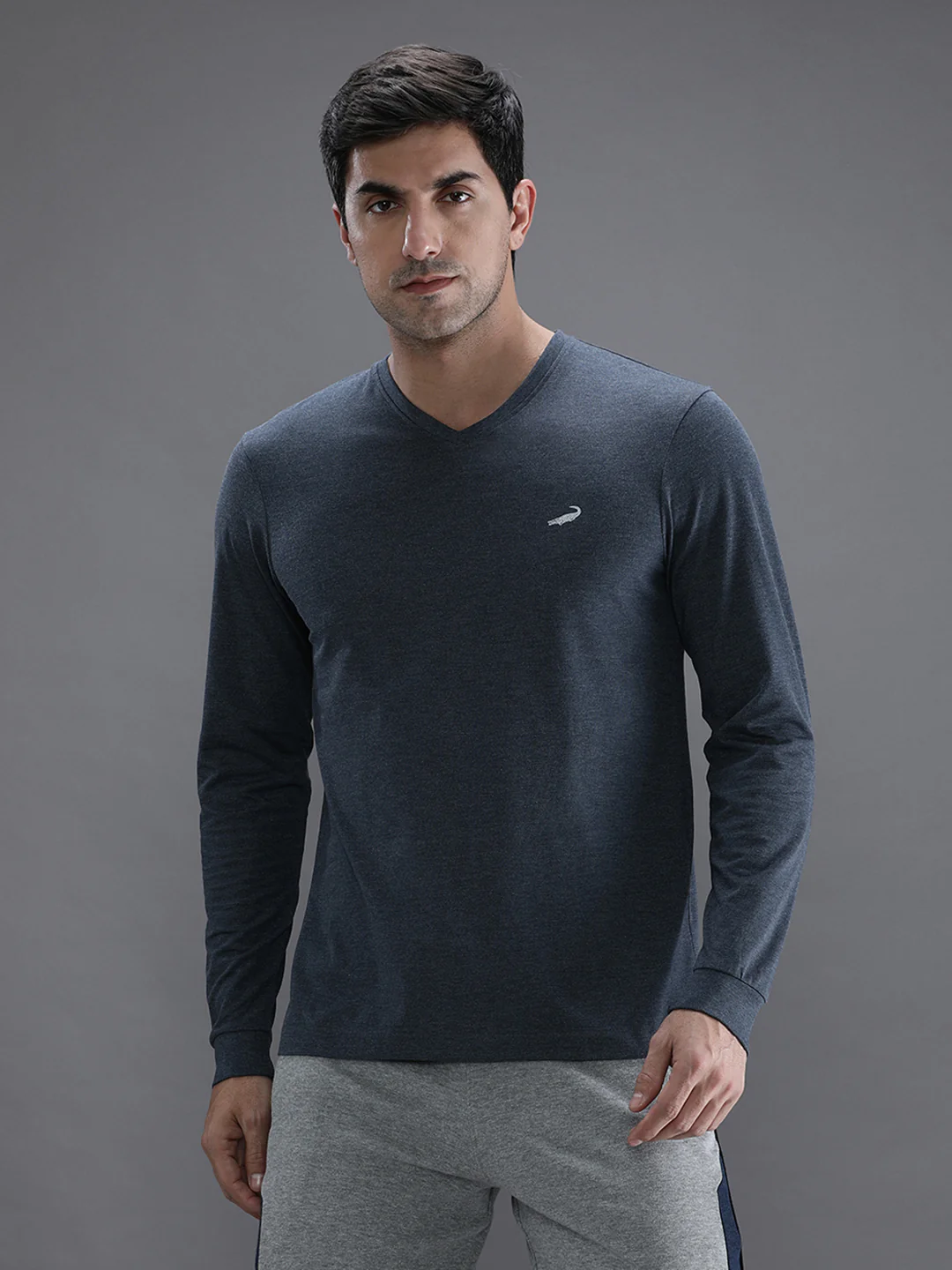 Denim Melange Blue Solid T-Shirt