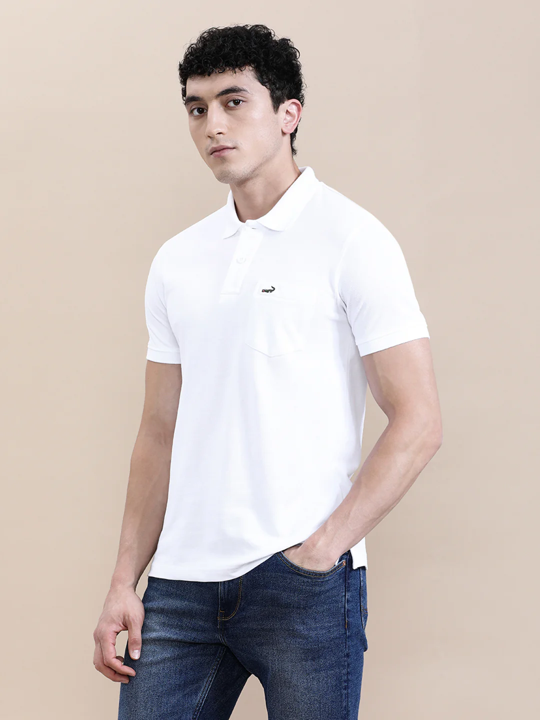 White Solid Polo T-Shirt with Pocket