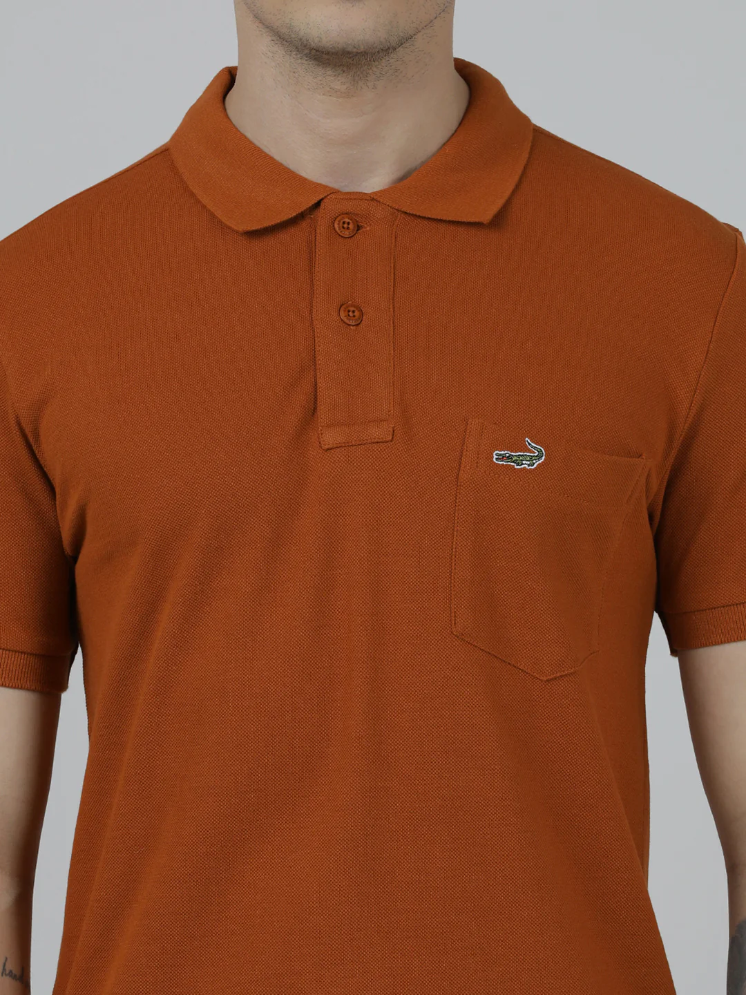 Solid Brown Slim Fit Polo T-Shirt with Pocket